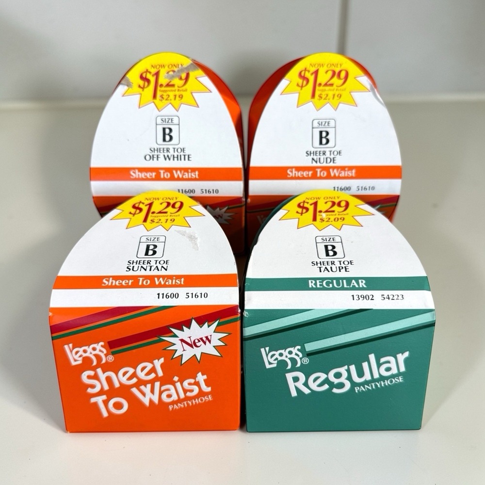 4 Size B Vintage L'eggs Pantyhose Sheer To Waist Nude, Suntan, Off White, Taupe